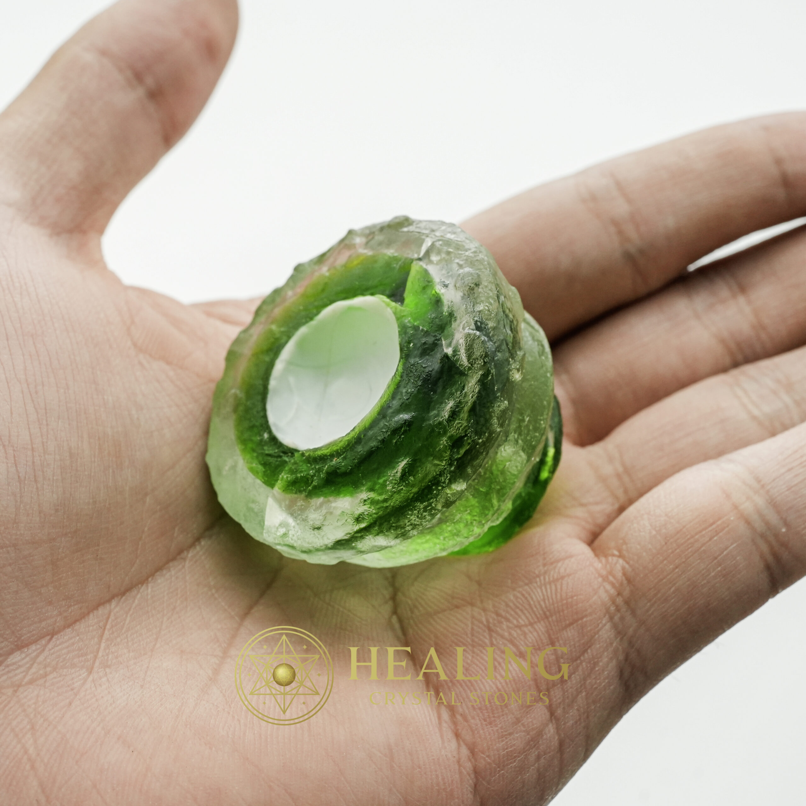 Sanca Leaf Crown Pearl - Type A1.1 (Crystal/Green) - Magickal crystals, healing stones, spiritual crystals, mystical stones, talisman crystals, ritual power stones, psychic energy tools, metaphysical stones, amulet crystals, shamanic tools