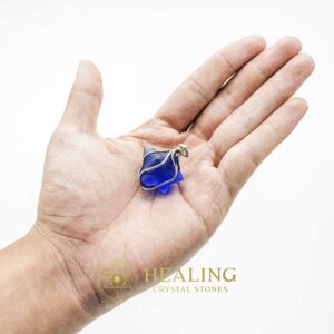 Blue Tunjung Flower Fosillized Pendant - Set in Silver White Gold Plated - Healing Crystals, Mustika Stones, Magical Stones, Talisman Crystals, shamanic, mystical, spiritual, metaphysics, Bezoar Stones, Ritual Power Stones