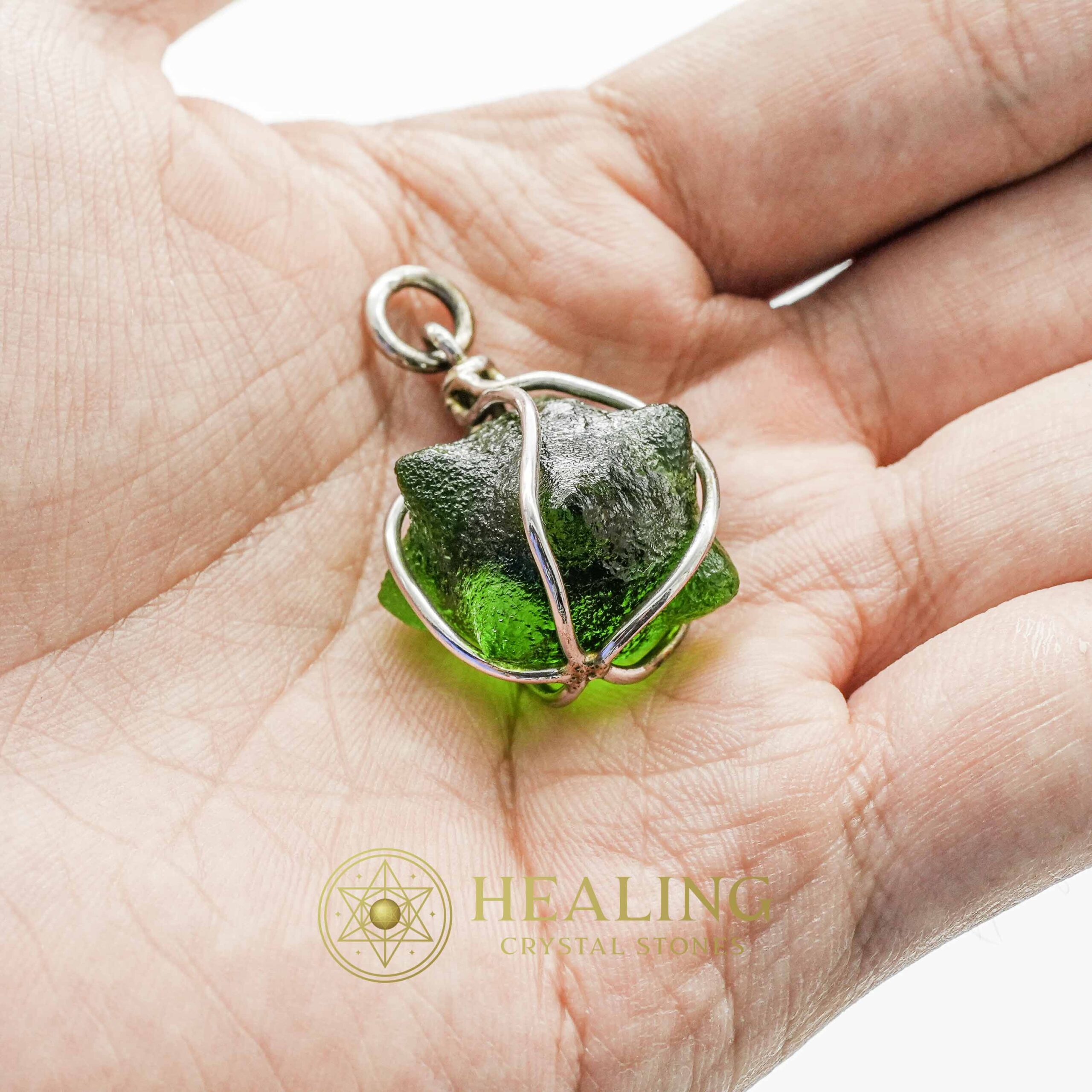 Green Tunjung Flower Fosillized Pendant - Set in Silver White Gold Plated - Crystal Stones, Healing Stones, Animal Totem Stones, Ritual Crystals, mystical, psychic, occult, spiritualism, Amulet Stones, Spiritual Crystals