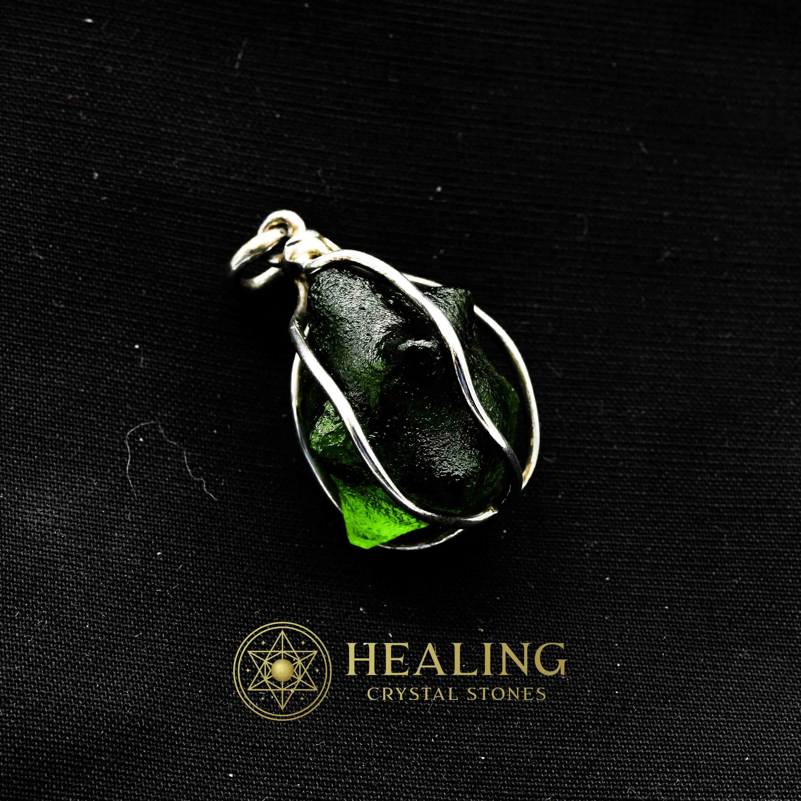 Green Tunjung Flower Fosillized Pendant - Set in Silver White Gold Plated - Crystal Stones, Healing Stones, Animal Totem Stones, Ritual Crystals, mystical, psychic, occult, spiritualism, Amulet Stones, Spiritual Crystals