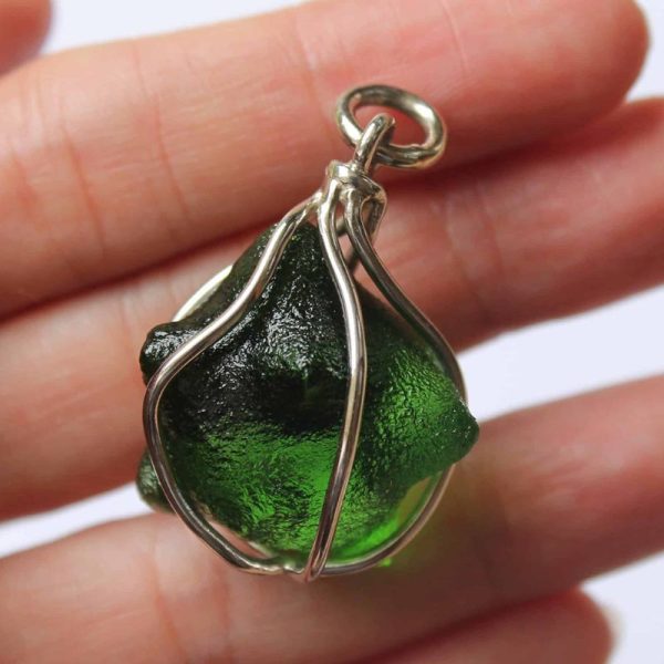 Green Tunjung Flower Fosillized Pendant - Set in Silver White Gold Plated